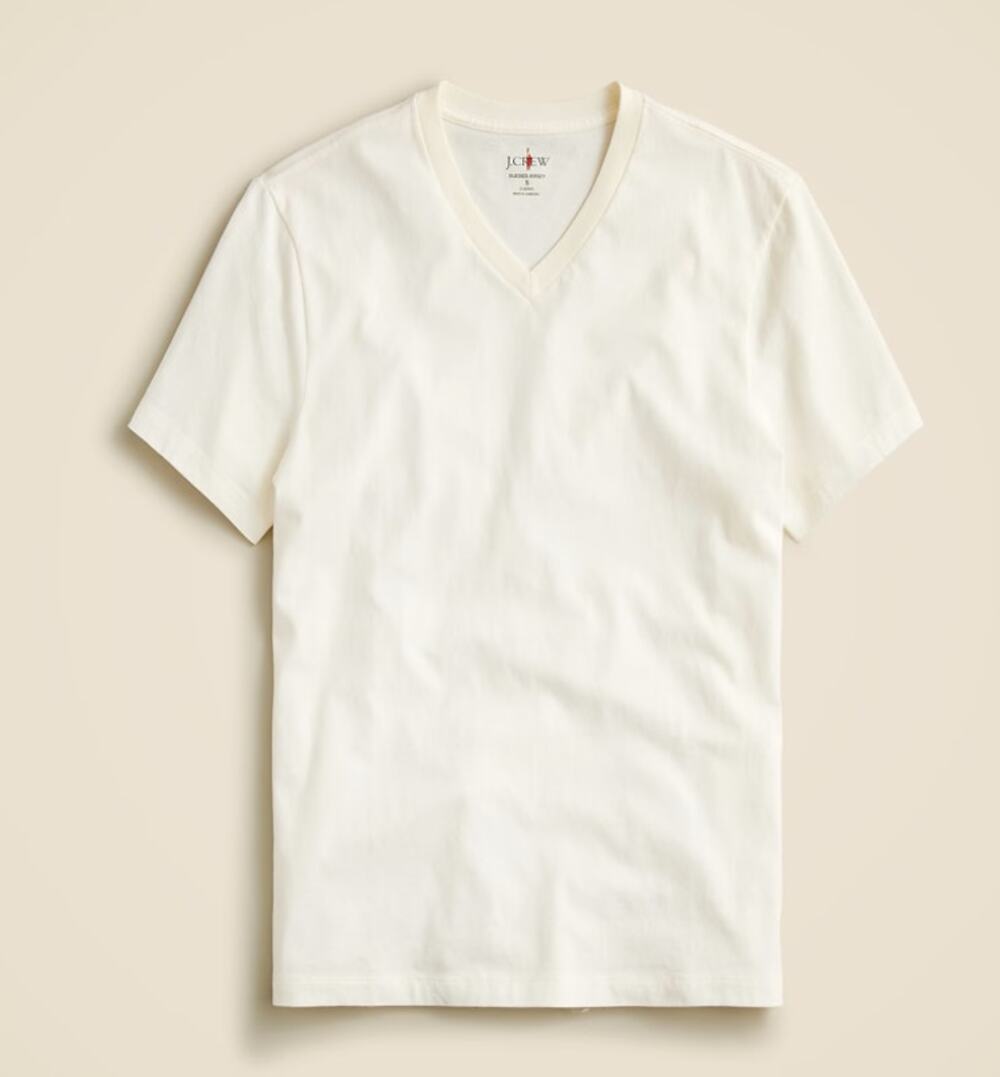 J.Crew Slim Sueded Jersey Cotton V-neck T-Shirt Mens M Light Cream Short Sleeve